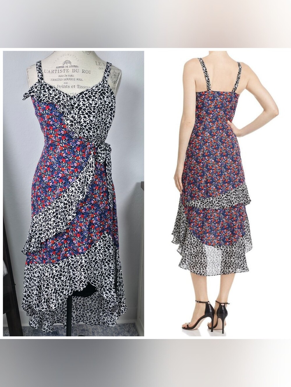 NWT PARKER Silk Midi Wrap Dress Sleeveless V-Neck Hi-low Floral Size 2 Red/Blue